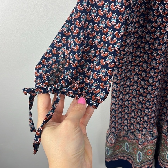 Jodifl Mixed Print Boho Long Puff Sleeve Tunic Dress Top Womens Size L - Picture 5 of 10